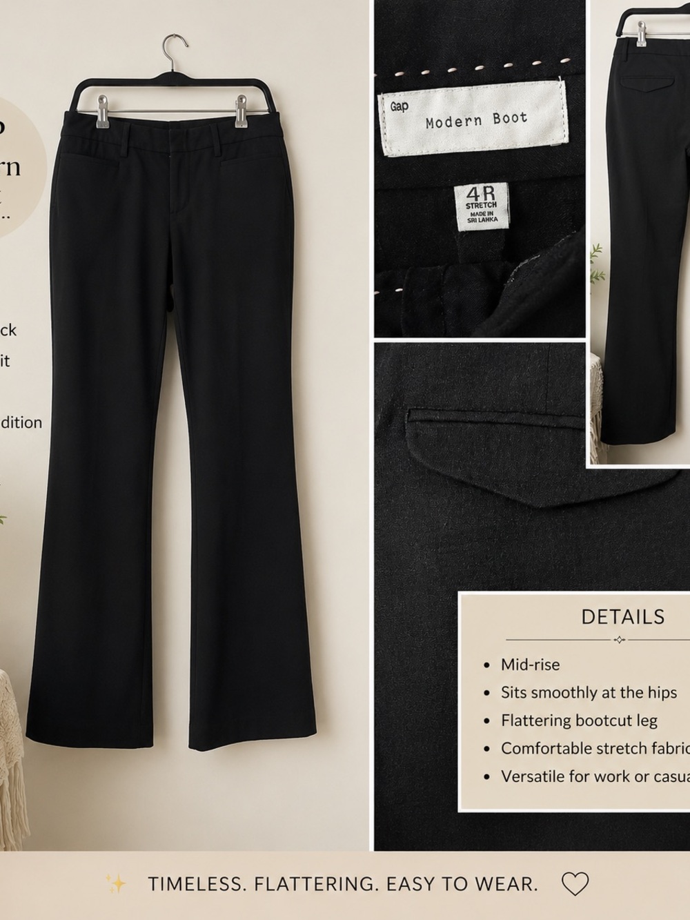 GAP Charcoal Modern Boot Mid-Rise Bootcut Pants